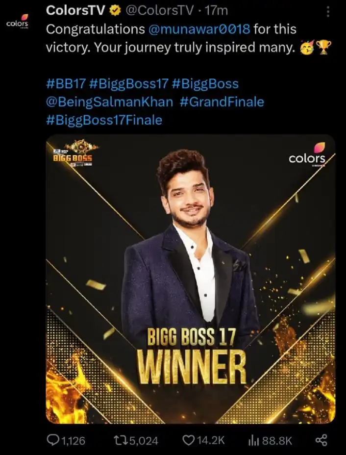 Bigg Boss 17 winner MUNAWAR FARUQUI